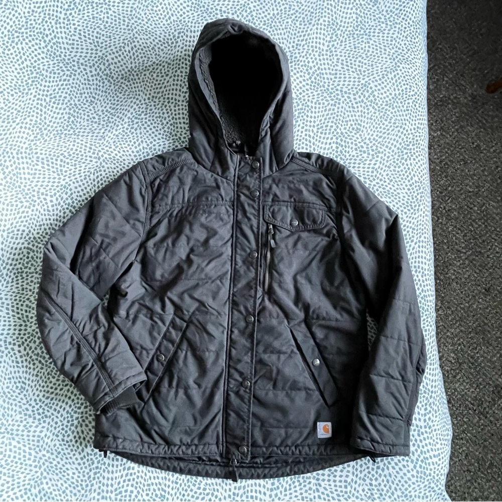 Carhartt Black Hooded Utility Rain Defender Full Zip Winter Snow Jacket Large - Picture 2 of 13